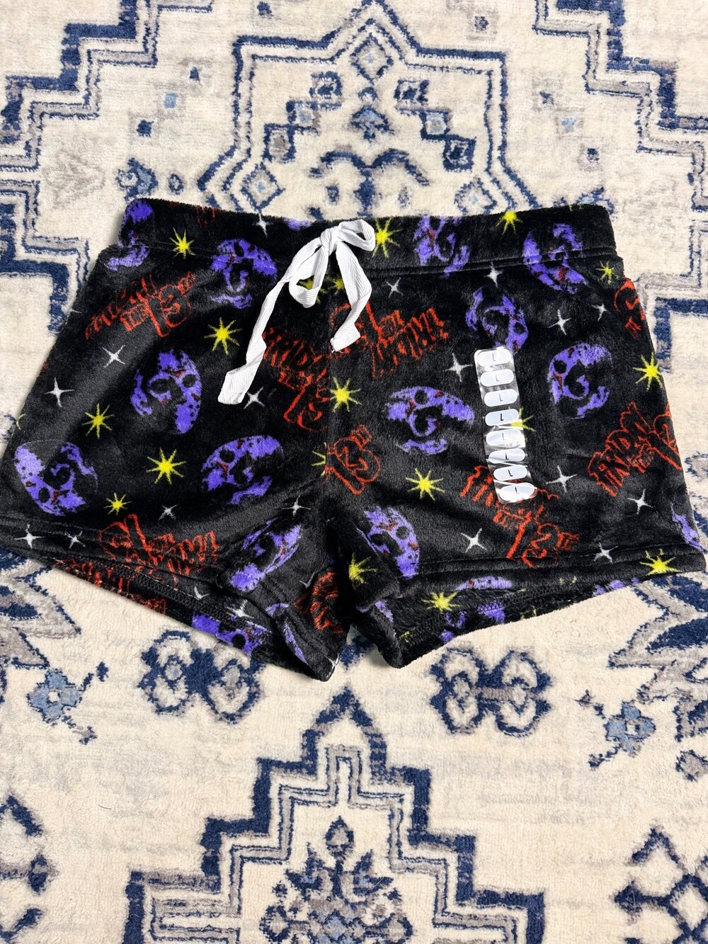 Friday the 13th Jason Voorhees Large Fuzzy Plush Pajama Lounge Shorts Black Purp